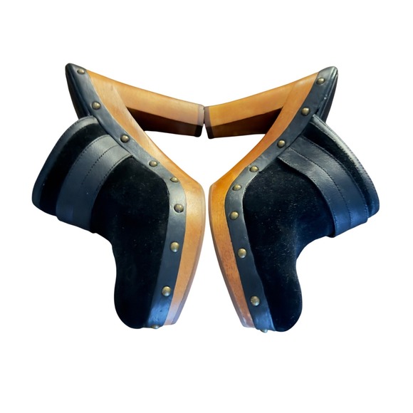 Lauren Ralph Lauren Black Suede Leather Wood Heel Clogs Mules Womens Size 6.5M - Picture 4 of 8